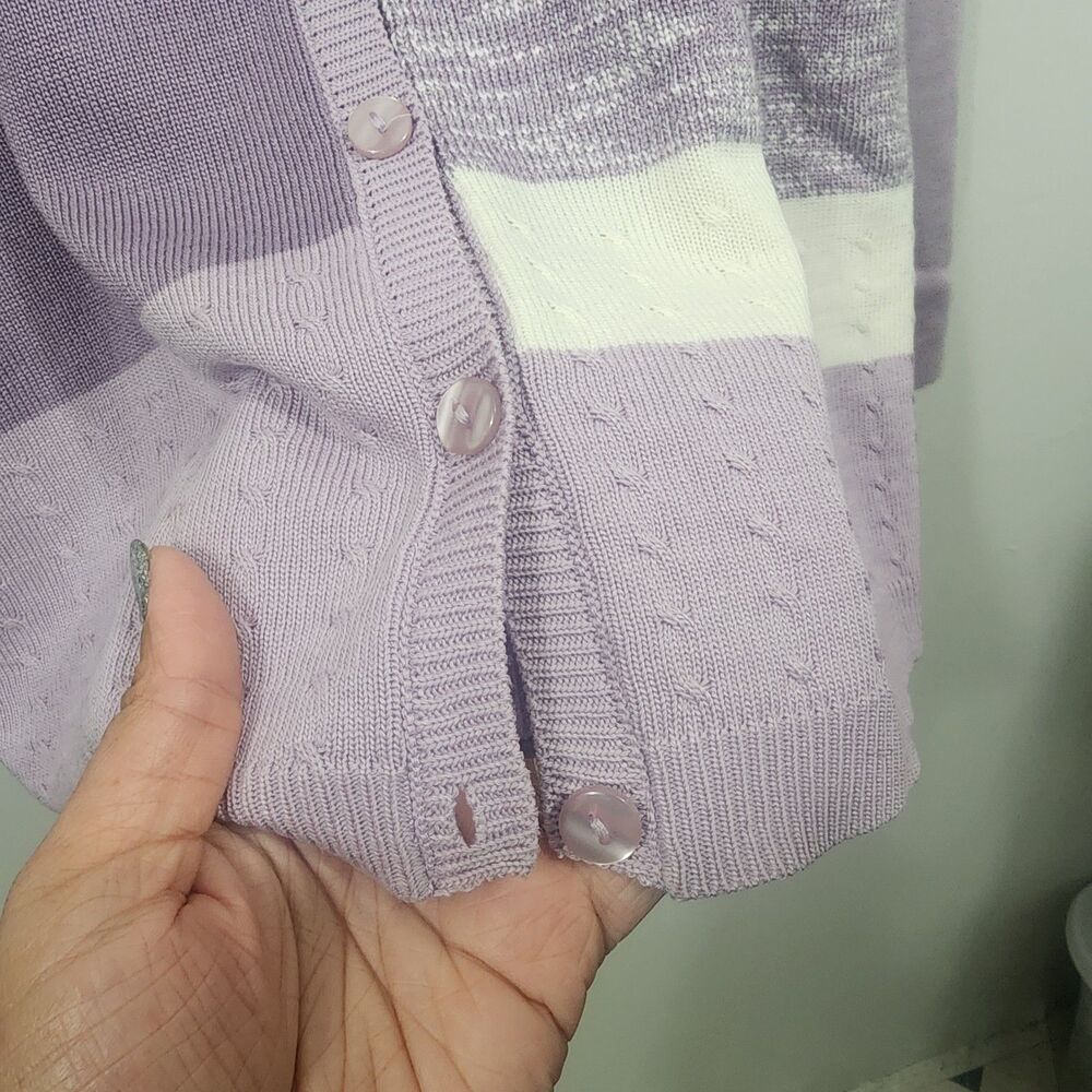 Alfred Dunner Blurred Stripes Knit Cardigan Button-front Purple White Womens L - Picture 6 of 14